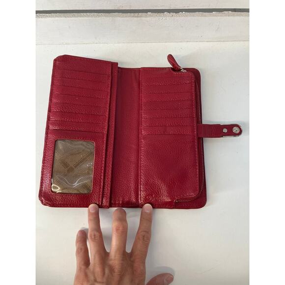 BRIGHTON LARGE RED LEATHER EMBOSSED ANIMAL PRINT WALLET - Picture 6 of 15